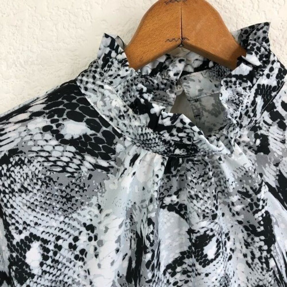 H&M Snake Python High Collar Ruffle Blouse - Picture 2 of 7